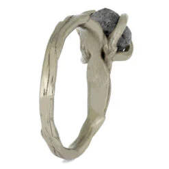 Rough Diamond Engagement Ring With Branch Style Band Inlaid With Meteorite -Johan Jewelry Shop 2491 2E