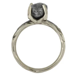 Rough Diamond Engagement Ring With Branch Style Band Inlaid With Meteorite -Johan Jewelry Shop 2491 3E
