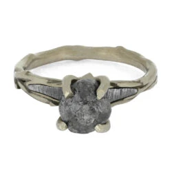 Rough Diamond Engagement Ring With Branch Style Band Inlaid With Meteorite -Johan Jewelry Shop 2491 4E