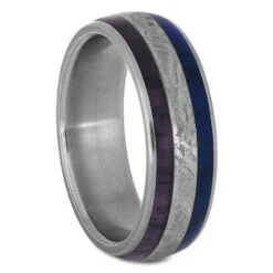 Purple & Blue Burl Wood & Meteorite Wedding Band Set -Johan Jewelry Shop 2492new1 ae094208 857d 41ec a2fc 8e6cca22192b