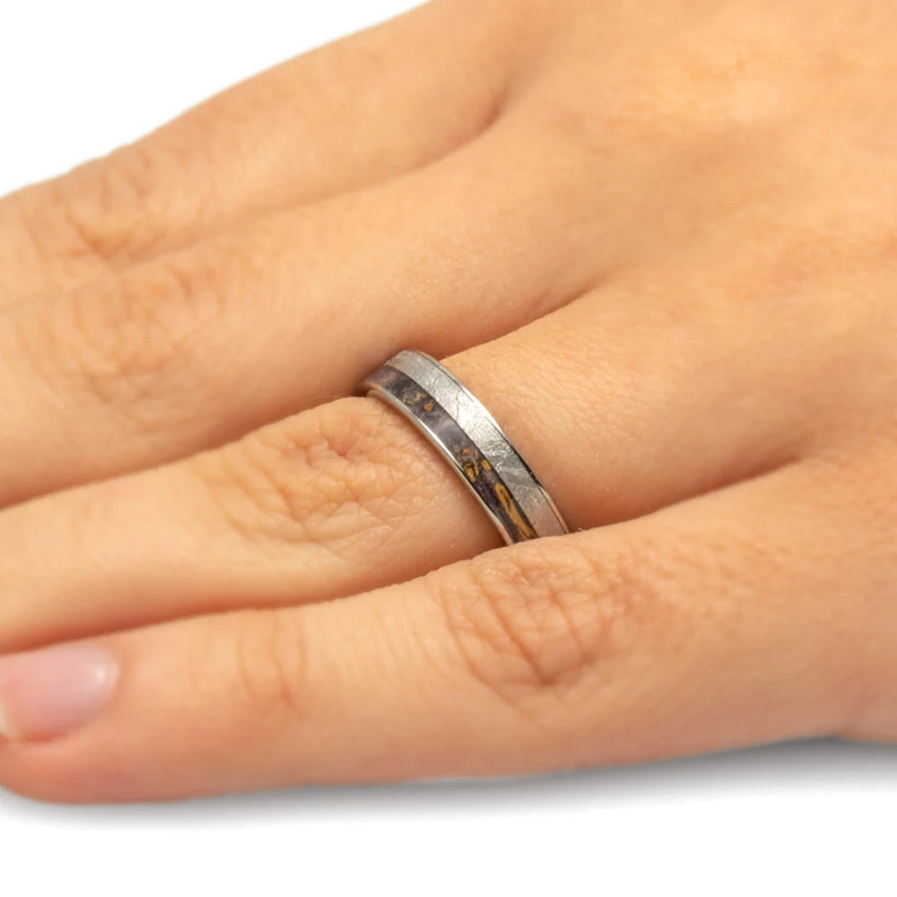 Purple Wedding Band With Wood & Meteorite 6 Purple Wedding Band With Wood & Meteorite - Image 4