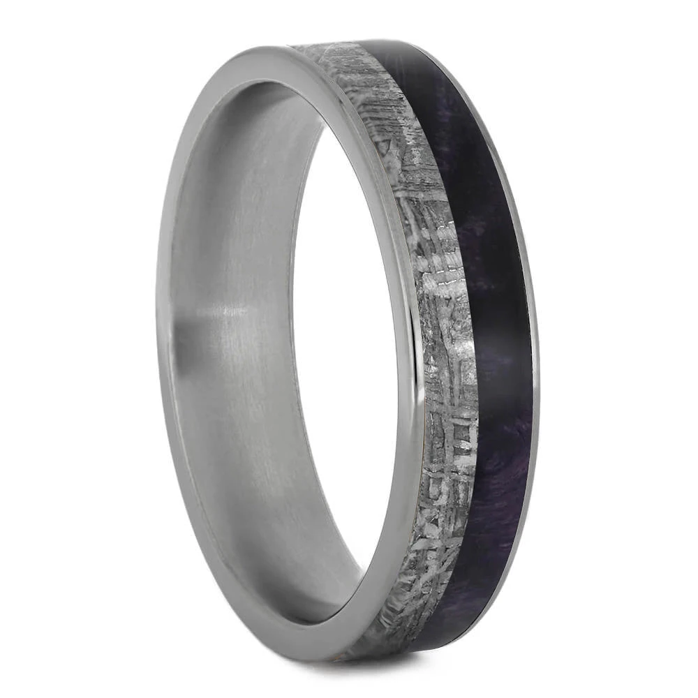 Purple Wedding Band With Wood & Meteorite 4 Purple Wedding Band With Wood & Meteorite - Image 2