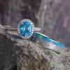 Gibeon Meteorite Wedding Ring Set, Topaz Engagement Ring With Opal Wedding Band -Johan Jewelry Shop 2497