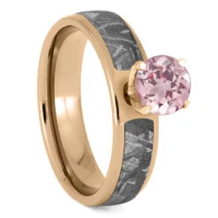 Morganite Solitaire Engagement Ring With Meteorite Inlay -Johan Jewelry Shop 2500 RG