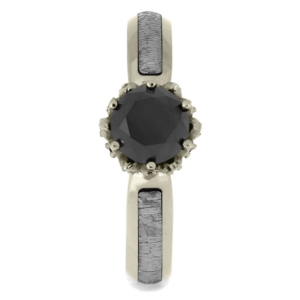 Meteorite Engagement Ring, Black Diamond With Sapphire Lotus Setting 5 Meteorite Engagement Ring, Black Diamond With Sapphire Lotus Setting - Image 3