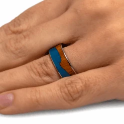 Wavy Wedding Band, Blue Box Elder & Koa Wood Beach Wedding Ring 10 Wavy Wedding Band, Blue Box Elder & Koa Wood Beach Wedding Ring -Johan Jewelry Shop 2507Handshot b06a1e9d 4c98 41f8 b689 e2315fb0fb43