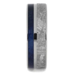 Meteorite & Blue Wood Men's Wedding Band With Pinstripe 9 Meteorite & Blue Wood Men's Wedding Band With Pinstripe -Johan Jewelry Shop 2508 1E