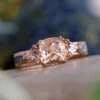 Cushion Cut Morganite Engagement Ring With Diamonds & Meteorite 1 Cushion Cut Morganite Engagement Ring With Diamonds & Meteorite -Johan Jewelry Shop 2514art