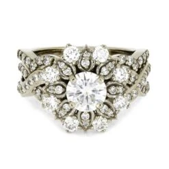 Diamond Bridal Set With White Gold Flower Halo Design -Johan Jewelry Shop 2515 1E