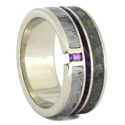 Amethyst Wedding Ring With Dinosaur Bone, Meteorite And Purple Wood 11 Amethyst Wedding Ring With Dinosaur Bone, Meteorite And Purple Wood -Johan Jewelry Shop 2517newcrushed