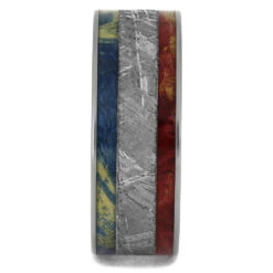 Red And Blue Box Elder Burl Wood Ring With Meteorite -Johan Jewelry Shop 2518 1E