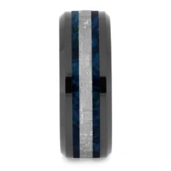 Meteorite & Blue Burl Wood Ring, Blue Wedding Band -Johan Jewelry Shop 25442