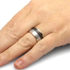 10mm Men's Wedding Band With Meteorite & Dinosaur Bone -Johan Jewelry Shop 2546 Handshot