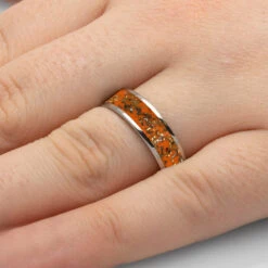 Orange Stardust™ Men's Wedding Band 15 Orange Stardust™ Men's Wedding Band -Johan Jewelry Shop 2556 YG Stardust Orange Handshot
