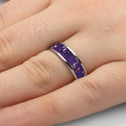 Purple Stardust™ Titanium Men's Wedding Band -Johan Jewelry Shop 2560 YG Stardust Purple Handshot