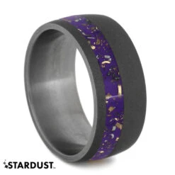 Sandblasted Titanium Wedding Band With Purple Stardust™ Pinstripe -Johan Jewelry Shop 2561 Purple 1