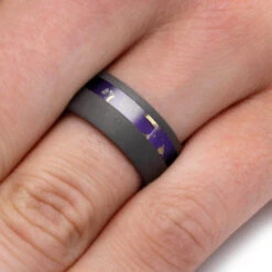 Sandblasted Titanium Wedding Band With Purple Stardust™ Pinstripe -Johan Jewelry Shop 2561 Purple 5