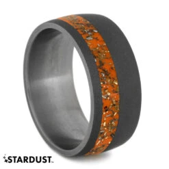 Orange Stardust™ Wedding Band In Sandblasted Titanium -Johan Jewelry Shop 2564 Orange 1