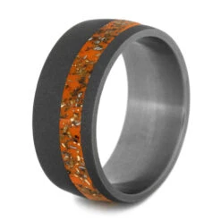 Orange Stardust™ Wedding Band In Sandblasted Titanium -Johan Jewelry Shop 2564 Orange 3