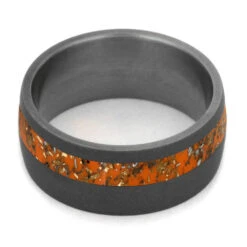 Orange Stardust™ Wedding Band In Sandblasted Titanium -Johan Jewelry Shop 2564 Orange 4