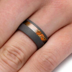 Orange Stardust™ Wedding Band In Sandblasted Titanium -Johan Jewelry Shop 2564 Orange 5