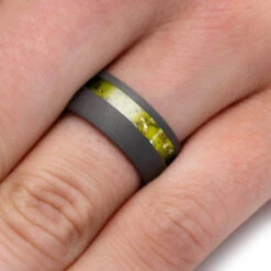 Yellow Stardust™ Men's Wedding Band In Sandblasted Titanium -Johan Jewelry Shop 2565 Yellow 5