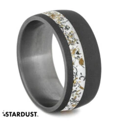 Sandblasted Titanium Wedding Band With White Stardust™ -Johan Jewelry Shop 2567 White 1