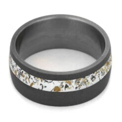 Sandblasted Titanium Wedding Band With White Stardust™ -Johan Jewelry Shop 2567 White 4