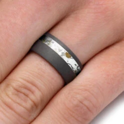 Sandblasted Titanium Wedding Band With White Stardust™ -Johan Jewelry Shop 2567 White 5