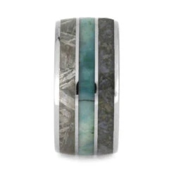 Meteorite, Chrysocolla & Dinosaur Bone Men's Wedding Band, 10mm Ring -Johan Jewelry Shop 25682crushed