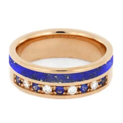 Diamond And Sapphire Wedding Band With Lapis Lazuli -Johan Jewelry Shop 2569 3 E Lapis