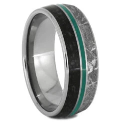 Meteorite And Dinosaur Bone Band With Green Pinstripe -Johan Jewelry Shop 2570GreenCrushed 1 2000x 537ac4c2 cead 4b02 a592 3e202e757a19