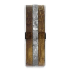 Whiskey Oak Ring With Meteorite, Wooden Men's Wedding Band -Johan Jewelry Shop 2585 Walles Stacked 2
