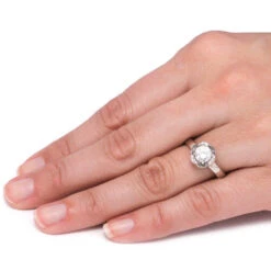 Flower Shaped Engagement Ring With Meteorite And Moissanite -Johan Jewelry Shop 25a16bea385ff6b81b5bc0686c72cf40
