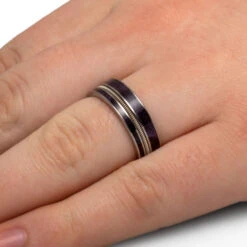 Guitar String Wedding Band With Purple Burl Wood 9 Guitar String Wedding Band With Purple Burl Wood -Johan Jewelry Shop 2602Handshot