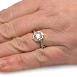 Aquamarine Halo Engagement Ring With Antler Inlay -Johan Jewelry Shop 2607Handshot