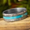Meteorite Wedding Band With Turquoise & Deer Antler 2 Meteorite Wedding Band With Turquoise & Deer Antler -Johan Jewelry Shop 2611newart