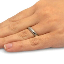 Narrow Steel Wedding Band, Damascus Ring Made With Stainless Steel -Johan Jewelry Shop 2613Handshot