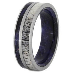 Antler Wedding Band With Blue Box Elder Burl Wood -Johan Jewelry Shop 2619 2 E