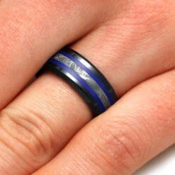 Black & Blue Ring With Genuine Meteorite -Johan Jewelry Shop 2625 Hand
