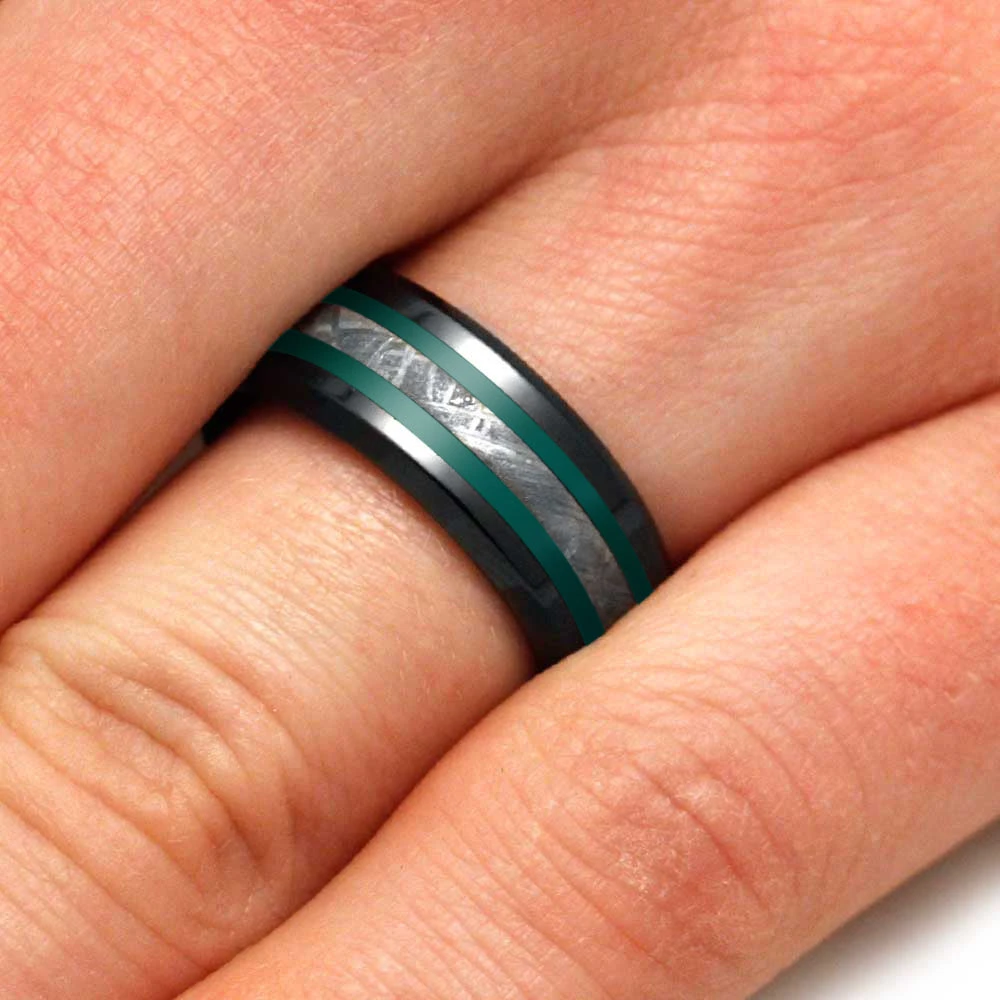 Black & Green Ring With Genuine Meteorite 7 Black & Green Ring With Genuine Meteorite - Image 5