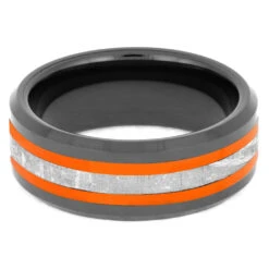 Black & Orange Ring With Genuine Meteorite 11 Black & Orange Ring With Genuine Meteorite -Johan Jewelry Shop 2628 3