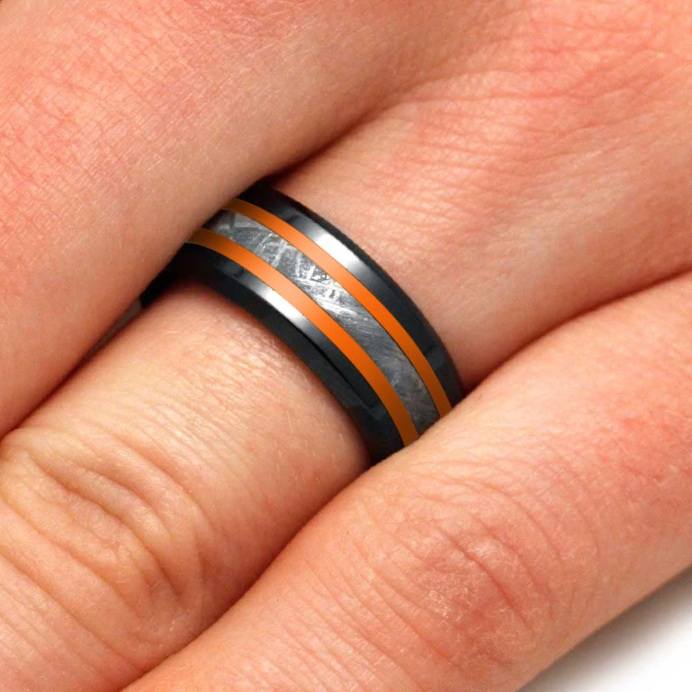 Black & Orange Ring With Genuine Meteorite 7 Black & Orange Ring With Genuine Meteorite - Image 5