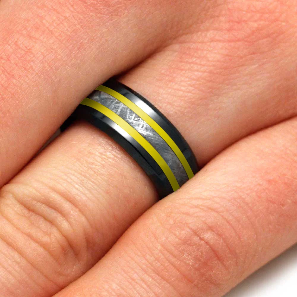 Black & Yellow Ring With Genuine Meteorite 7 Black & Yellow Ring With Genuine Meteorite - Image 5