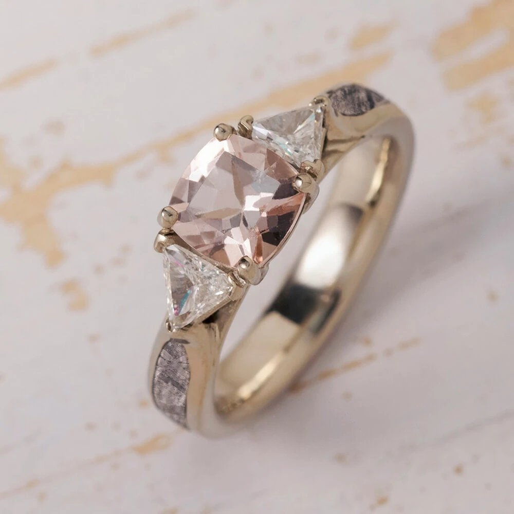 Antique Square Cut Morganite Engagement Ring With Meteorite Ring 3 Antique Square Cut Morganite Engagement Ring With Meteorite Ring