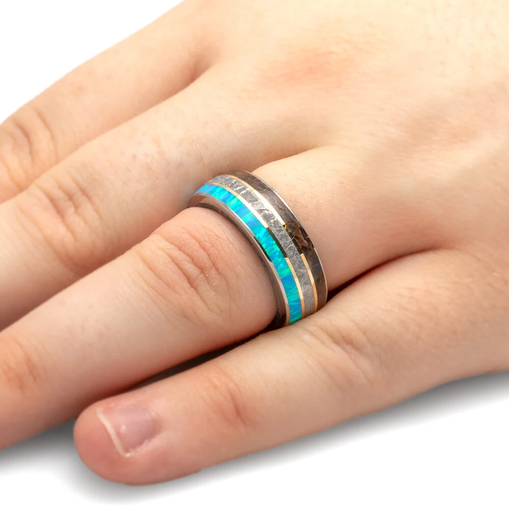 Meteorite & Fossil Ring With Mokume Sleeve And Gold Pinstripes 6 Meteorite & Fossil Ring With Mokume Sleeve And Gold Pinstripes - Image 4