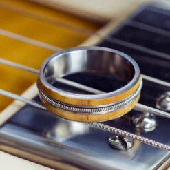 Guitar String Ring, Rowan Wood Wedding Band Made With Titanium