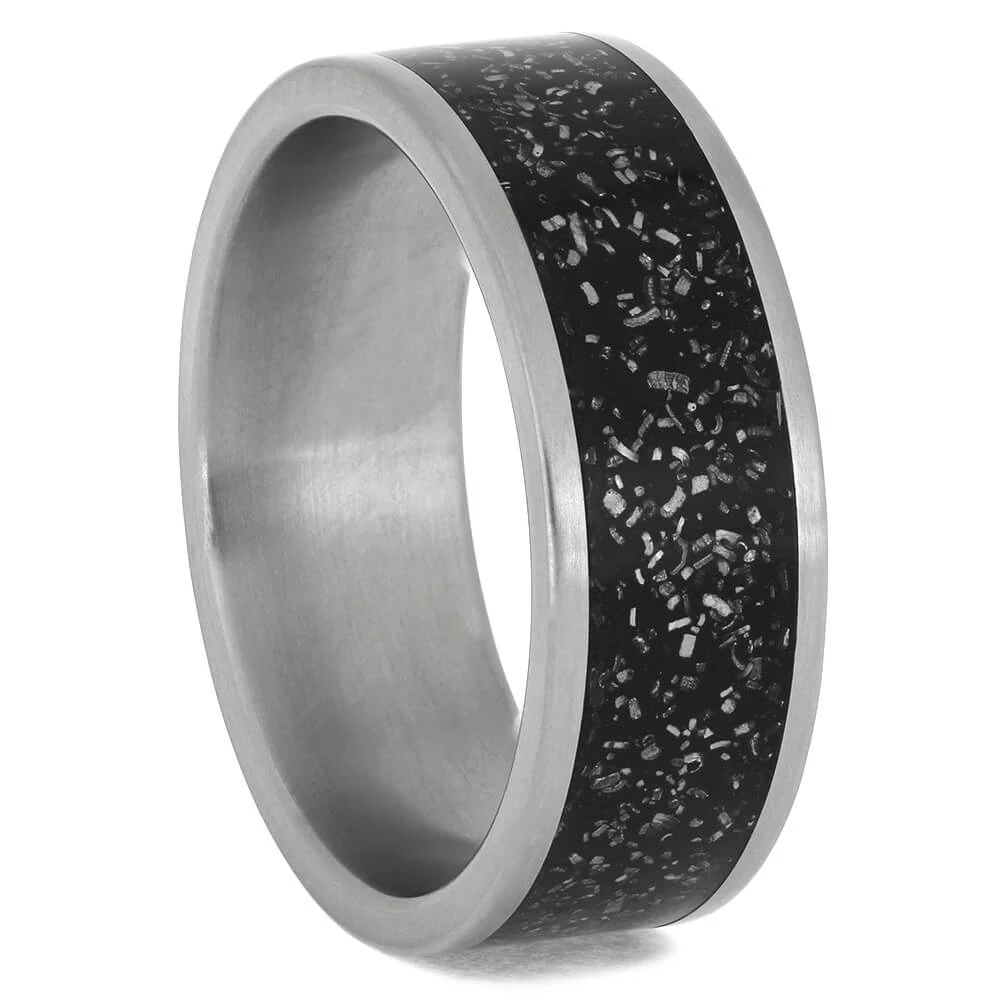 Black Stardust™ Wedding Band Set, His And Hers Meteorite Rings 5 Black Stardust™ Wedding Band Set, His And Hers Meteorite Rings - Image 3
