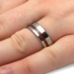 Tungsten & Honduran Rosewood Men's Wedding Band -Johan Jewelry Shop 2710 Handshot