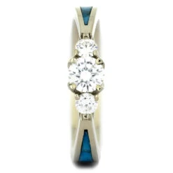 Genuine Turquoise & Three Stone Moissanite Engagement Ring -Johan Jewelry Shop 2728 1 E